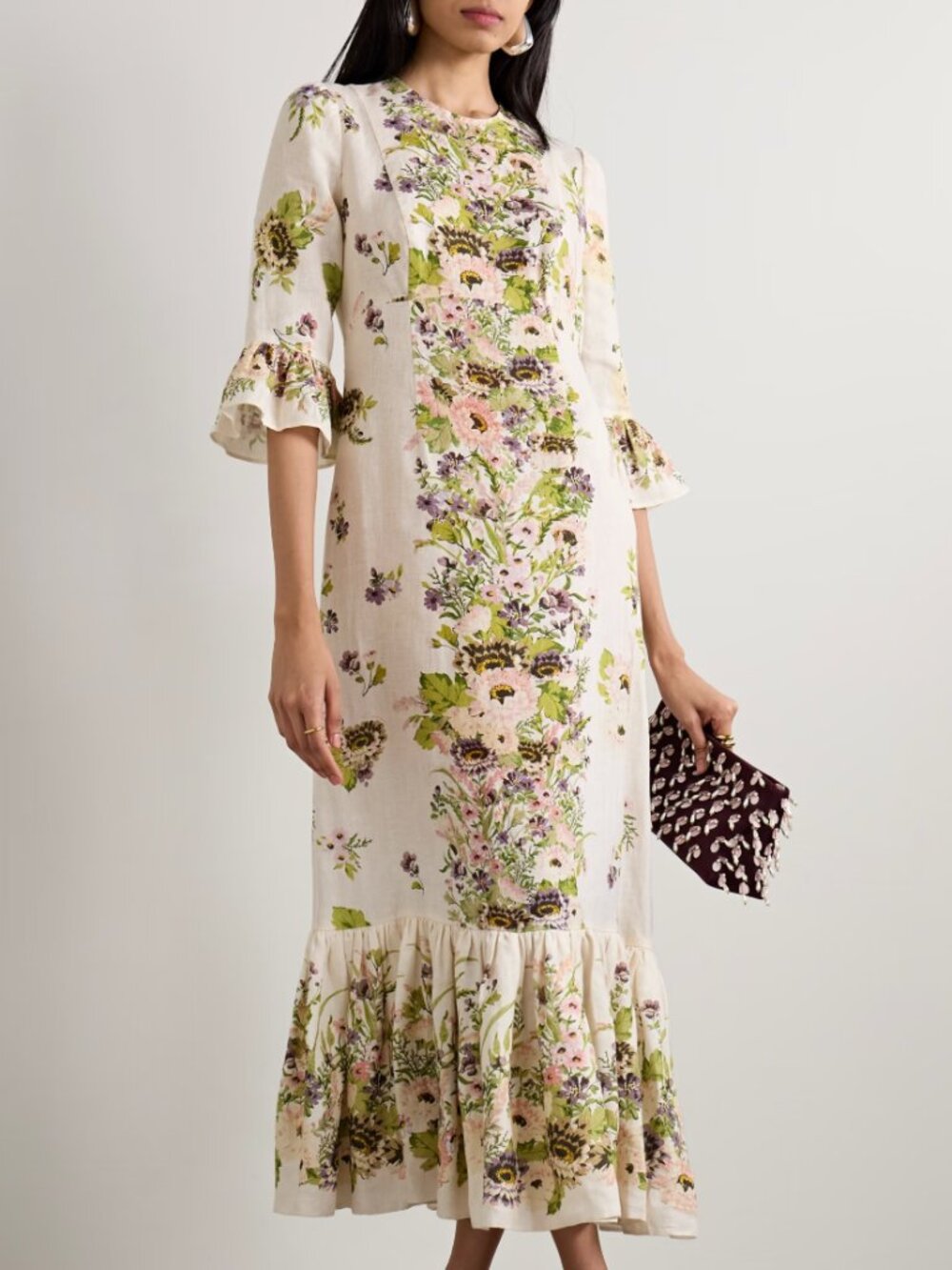 Zimmermann Halliday Frill-Sleeve Midi Dress In Cream Floral - US Size 8 - NWT